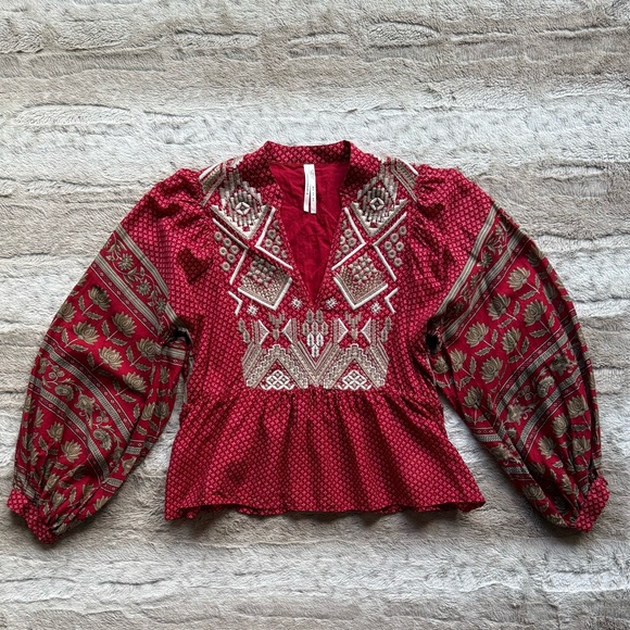 Anthropologie Keira Embroidered Peplum Blouse Size 2 - Picture 4 of 13